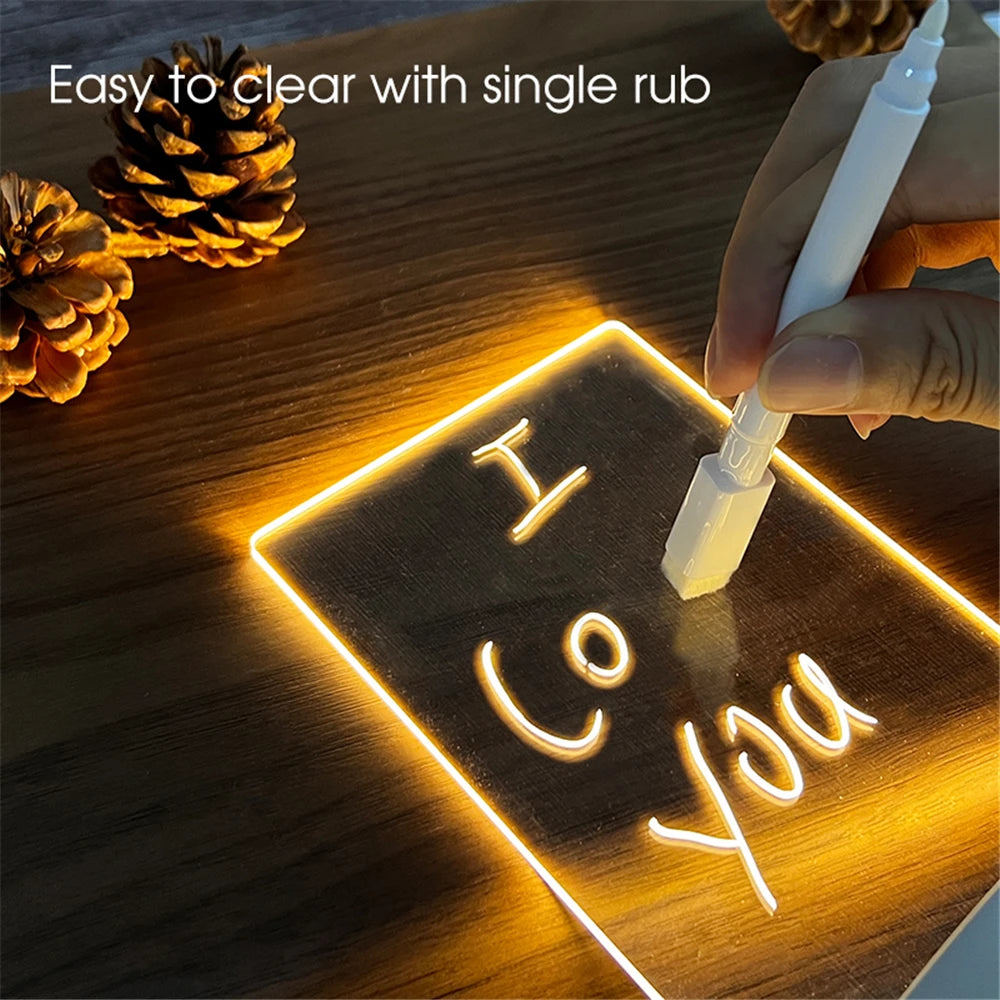 LED Message Board Lamp – USB Acrylic Night Light with Erasable Writing Surface