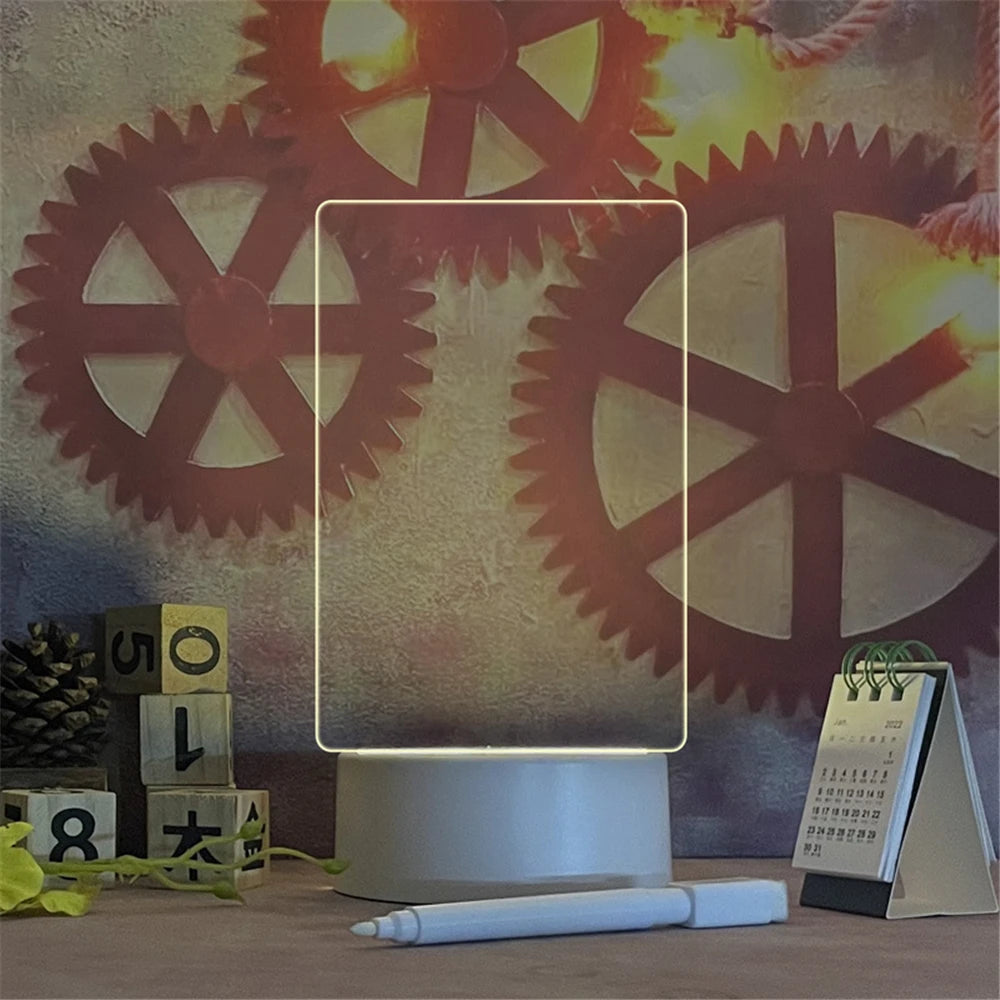 LED Message Board Lamp – USB Acrylic Night Light with Erasable Writing Surface