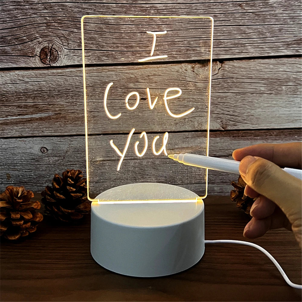 LED Message Board Lamp – USB Acrylic Night Light with Erasable Writing Surface