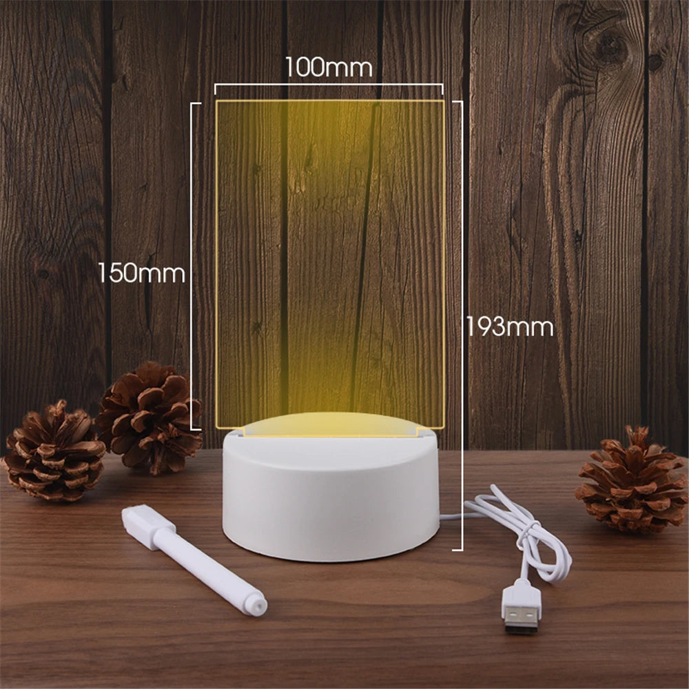 LED Message Board Lamp – USB Acrylic Night Light with Erasable Writing Surface